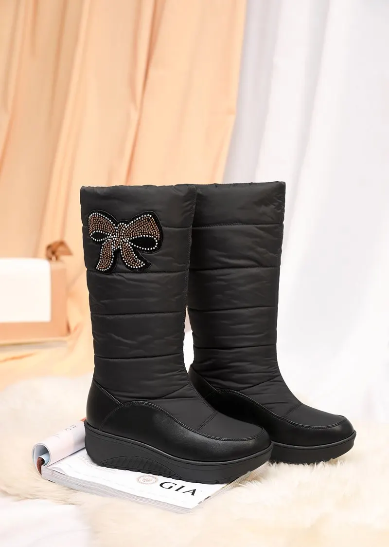 ASUMER/Большие Размеры 35-44 и выше, стразы, Элегантные Зимние сапожки с бантом, Зимние ботинки женская обувь на толстой подошве; ботинки на платформе до середины икры женские ботинки на меху туфли из хлопка