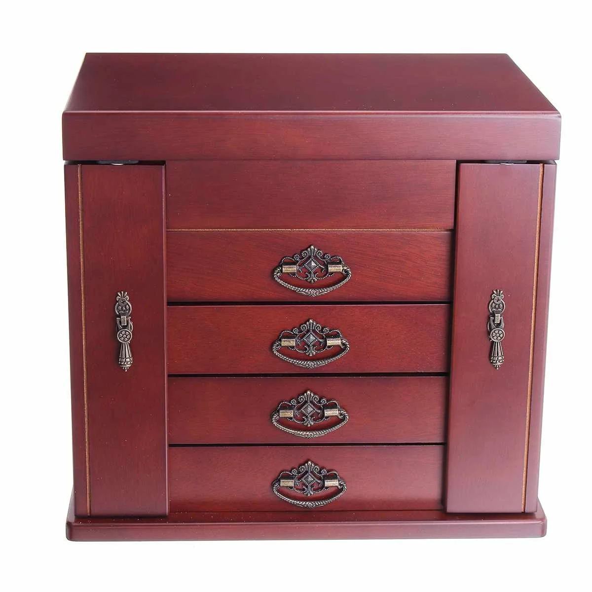 

Large Multi-Layer Retro Wooden Jewelry Box Luxury Jewelry Display Tray Holder Casket Earrings Ring Box Mirror Jewelry Organizers