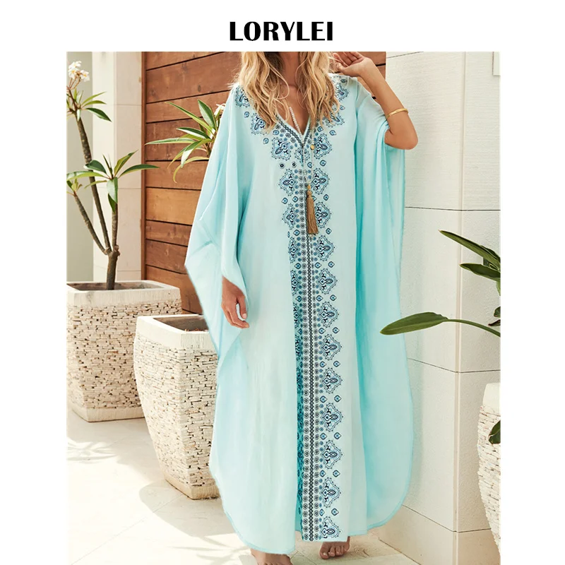 Длинное Хлопковое платье-Кафтан оверсайз Пляжное платье большого размера с