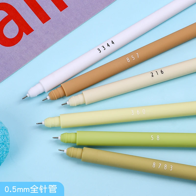 6pcs/set Creative Cute Morandi Simple Gel Pen Kawaii Quick Drying Cap Neutral Bullet Journal Supplies Set |