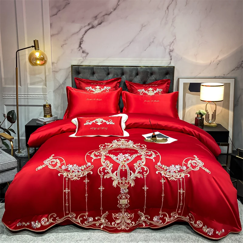 

Роскошный сатиновый шелковый хлопковый комплект постельного белья, Белый Европейский пододеяльник с вышивкой, мягкая простыня, наволочки ...