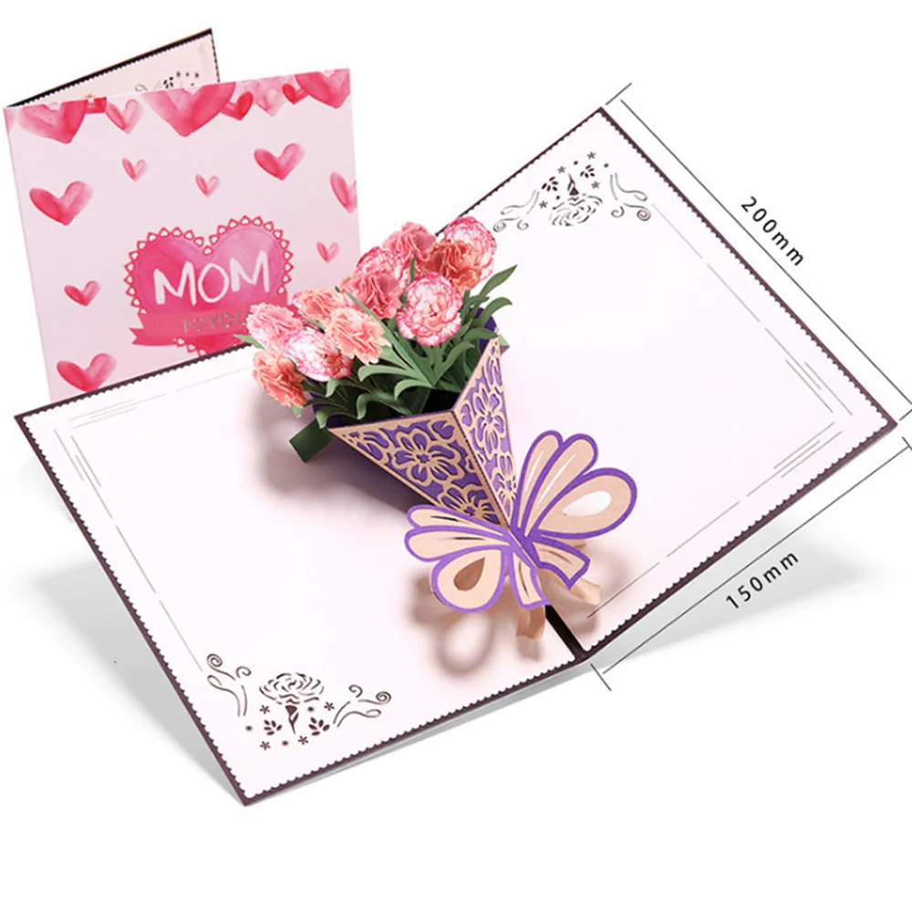 3D открытки подарки на день матери открытка I Love Mom букет гвоздиков цветов