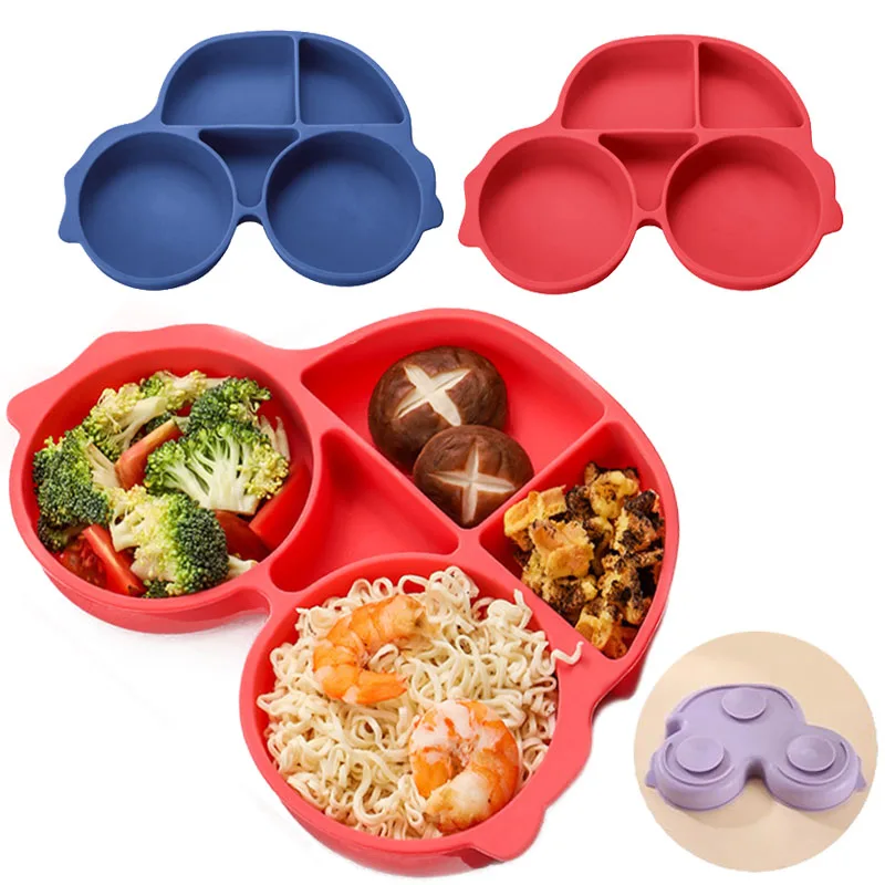 Baby Feeding Dishes Silicone Suction Cup Plate Cute Car Children Non-Slip Food Bowl for | Мать и ребенок