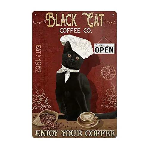 

lata de Metal de gato negro,pared para Bar, divertido, 8x12 pulgadas, Retro
