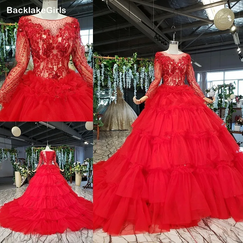 Женское красное платье для свадебной вечеринки размера плюс с длинным рукавом