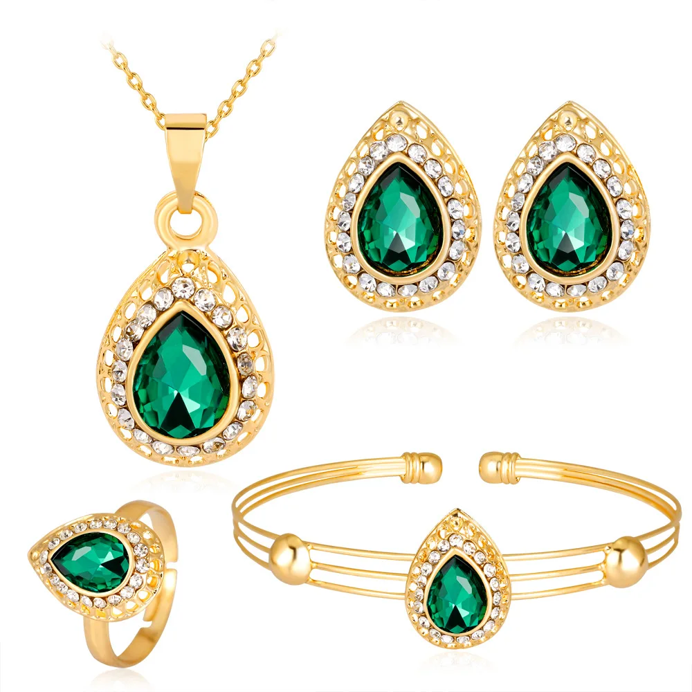 

Jewelry Sets for Women European and American Set Exquisite Alloy Multicolor Water Drop Necklace Earrings Jewelry 4pcs Wholesale