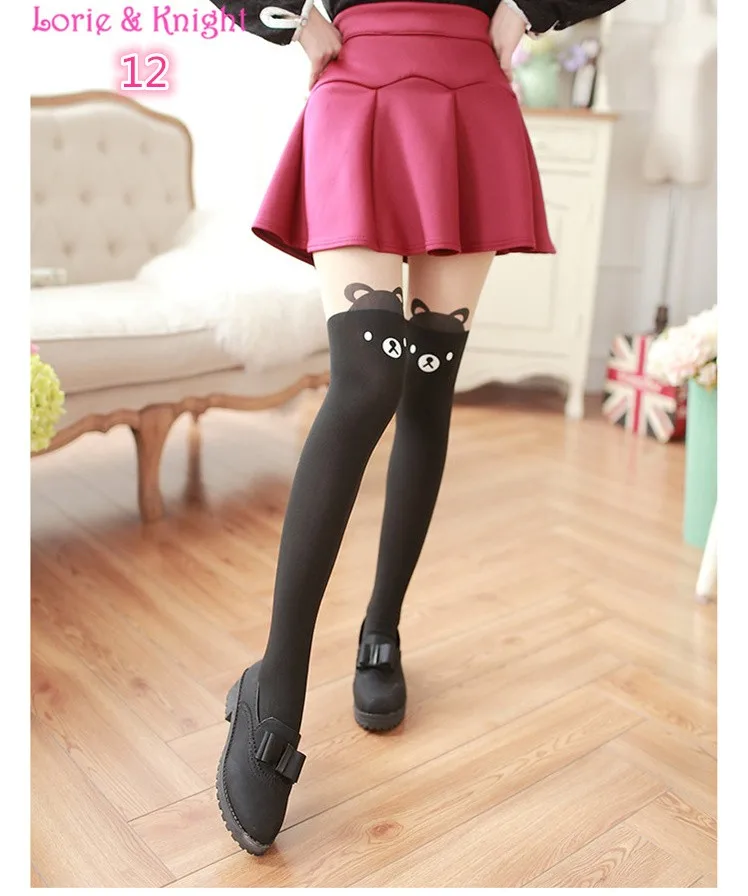 Японский каваи мультфильм животных лоскутное поддельные чулки до бедра колготки