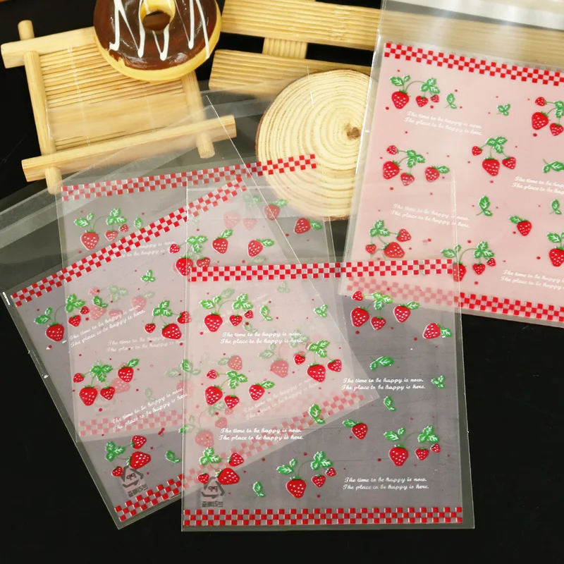 100 шт. классические пакеты для печенья в виде клубники самоклеящиеся Свадебные