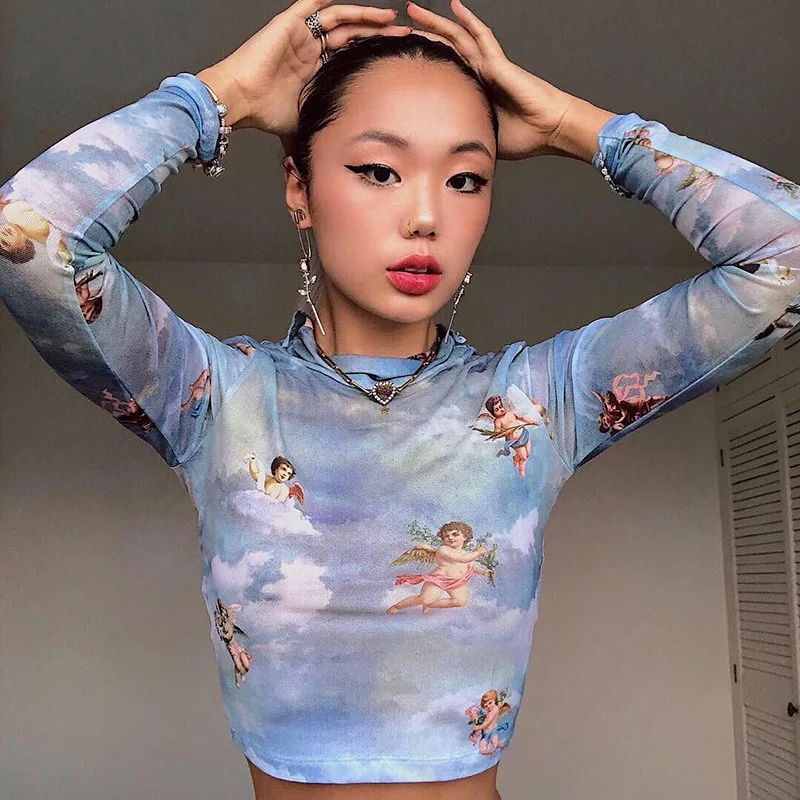 Женская Сетчатая футболка с длинными рукавами весна лето осень 2019|Футболки| |