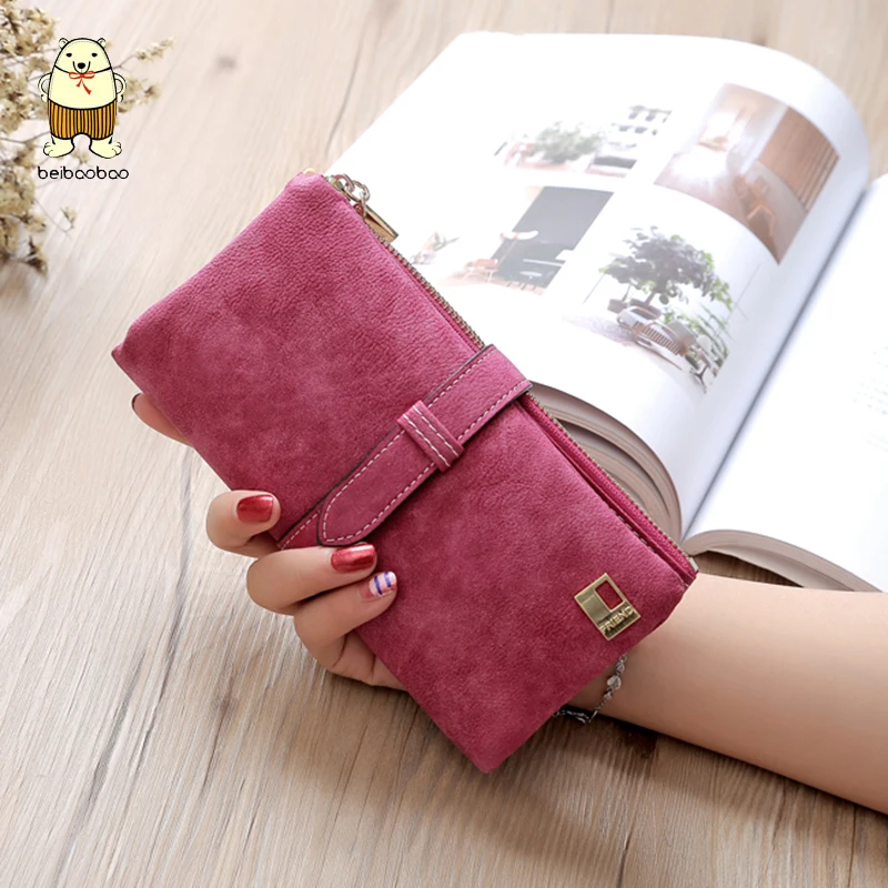 Женский Длинный кошелек Beibaobao два сложения из нубука на молнии|Женские кошельки| |