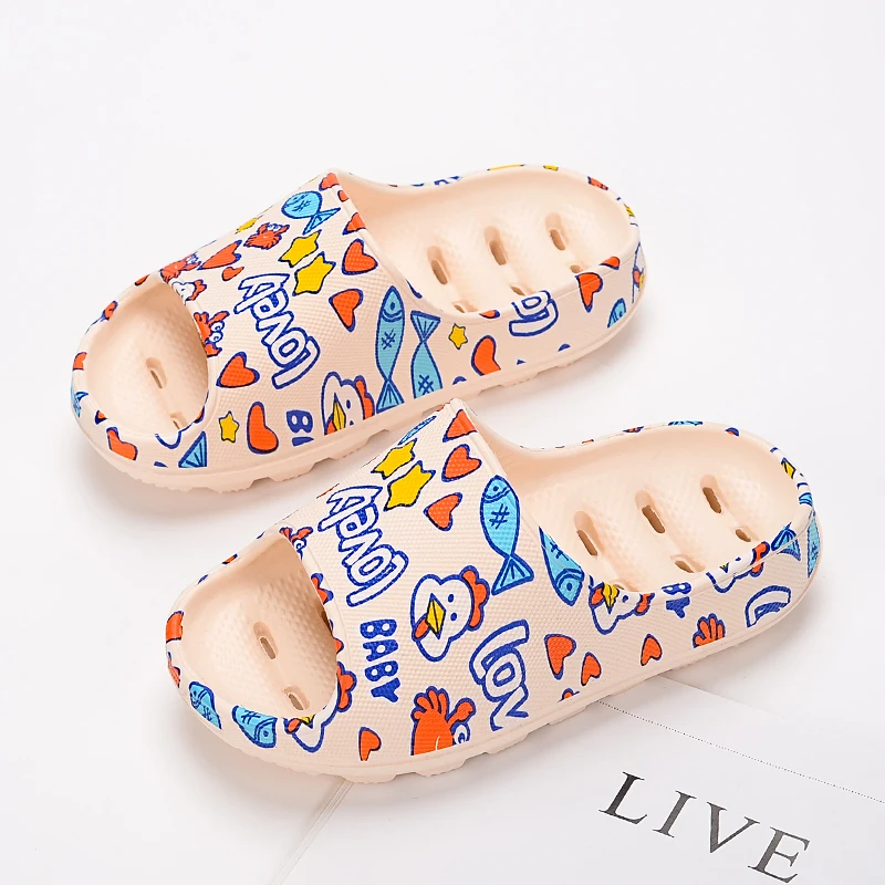 Тапки унисекс для дома и ванной Мягкие Шлепанцы с дырками мультяшный рисунок