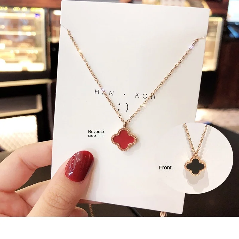 

Titanium Steel Rose Gold Clover Double-sided Necklace Female Clavicle Chain Jewelry Necklaces for Women Stainless Steel Jewelry