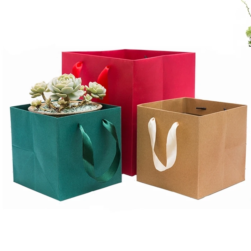 

Pretty Square Kraft Paper Bags with Handle Multifunction Shopping Bags Gift Packing Box Valentine's Day Rose Boxes Party Decor