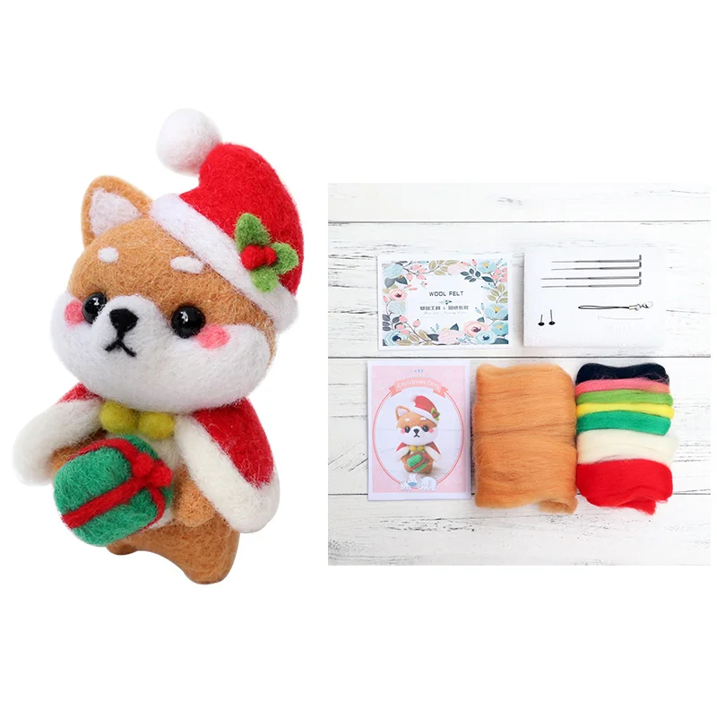 Christmas Shiba Inu LMDZ 1 шт. несколько Подвески с изображениями животных мультфильм набор шерстяной вышитый набор Шерсть Войлок игла для валяния брелок вышивка своими руками - Цвет: Christmas Shiba Inu