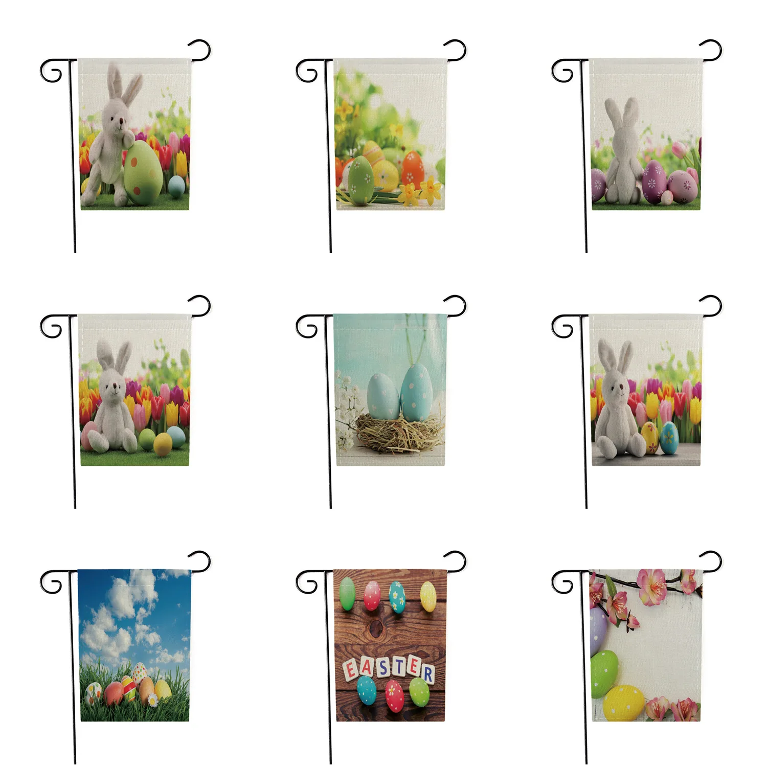 

Cute Rabbit Garden Flag Colorful Eggs Indoor Outdoor Home Decor Flags Happy Easter Festival Hanging Flag Decor No flagpole
