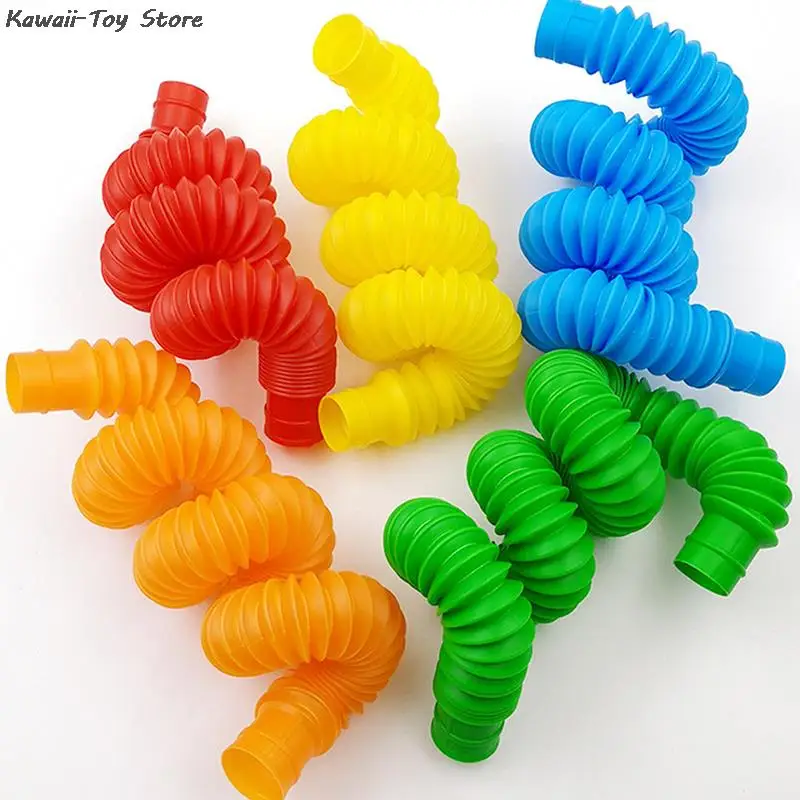 Mini tubos sensoriales para adultos y ni&ntilde;os, juguete antiestr&eacute;s para aliviar el estr&eacute;s, pl&aacute;stico, fuelle, 5 uds.-4