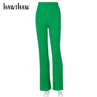 hawthaw women autumn winter high waist knitted straight green long pants bottoms dropshipping 2021 fall clothes wholesale items