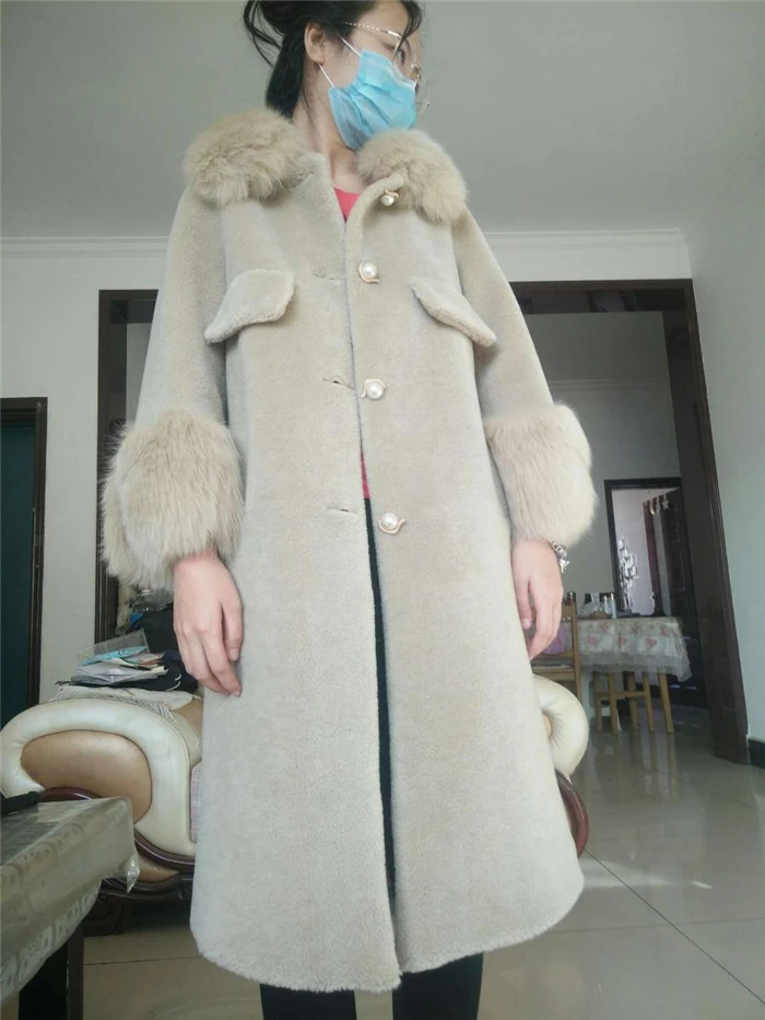 HANZANGL зимнее шерстяное пальто женское пальто из искусственного меха с длинным рукавом воротник из лисьего меха теплая кашемировая куртка длинное пальто 8 цветов S-4XL