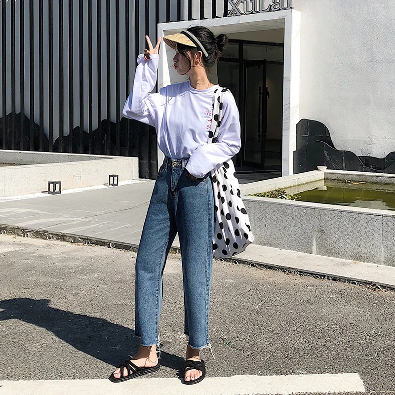 

Since straight jeans waist loose in early spring dress new spring summer little wide-legged pants pants