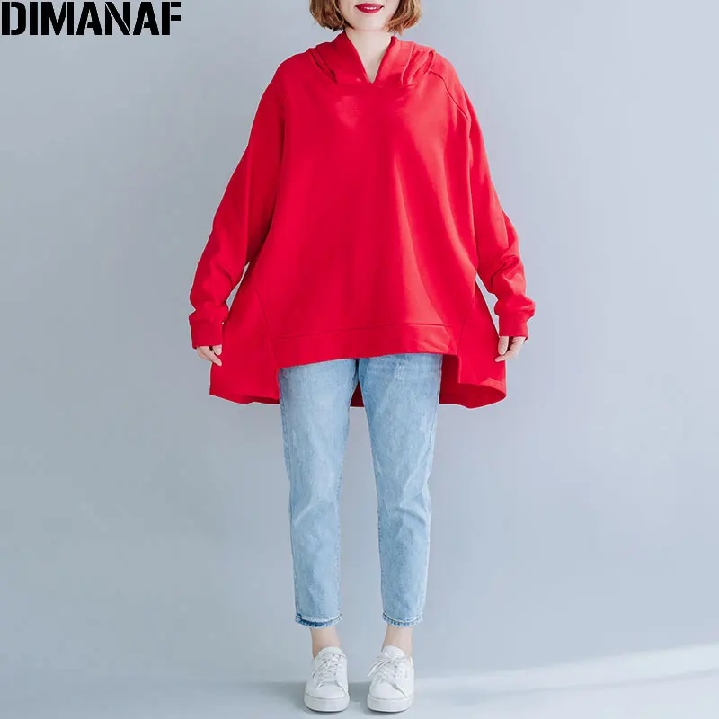 Tao8710-red DIMANAF плюс размер зима осень женские толстовки свитшоты женские пуловеры свободные хлопковые плотные однотонные топы с капюшоном одежда - Цвет: Tao8710-red