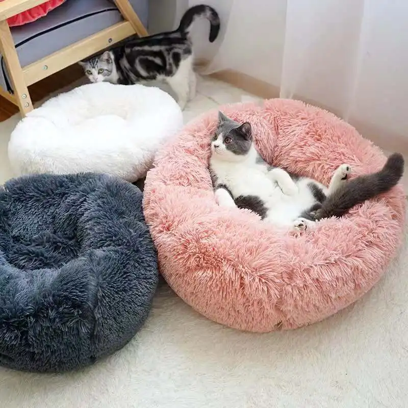 

Soft Dog Bed Winter Warm Long Plush Donut Pet Bed House For Samll large Dogs Kennel Cat Sofa Beds Mats cozy Pet Cushion