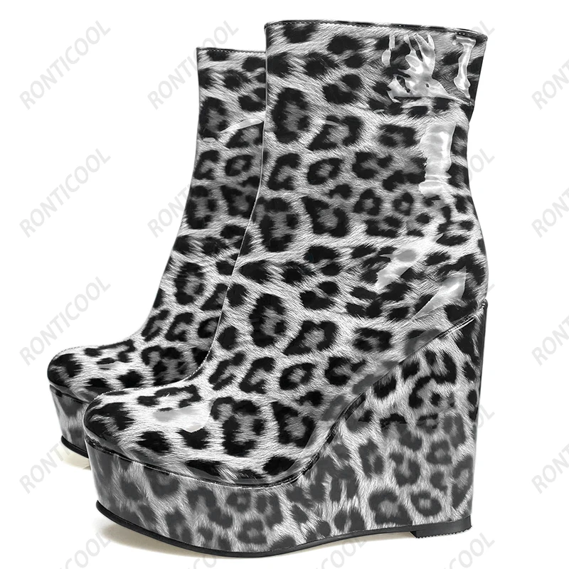 Ronticool/женские зимние ботильоны на лакированной танкетке высокие каблуки с
