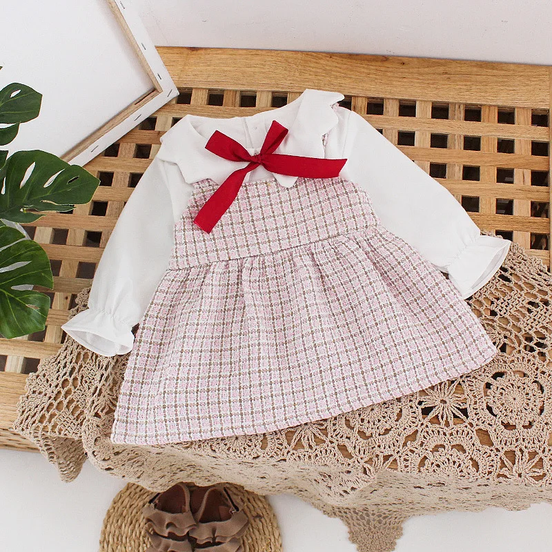 2020 платье с бантом и длинными рукавами для маленьких девочек милое праздничное