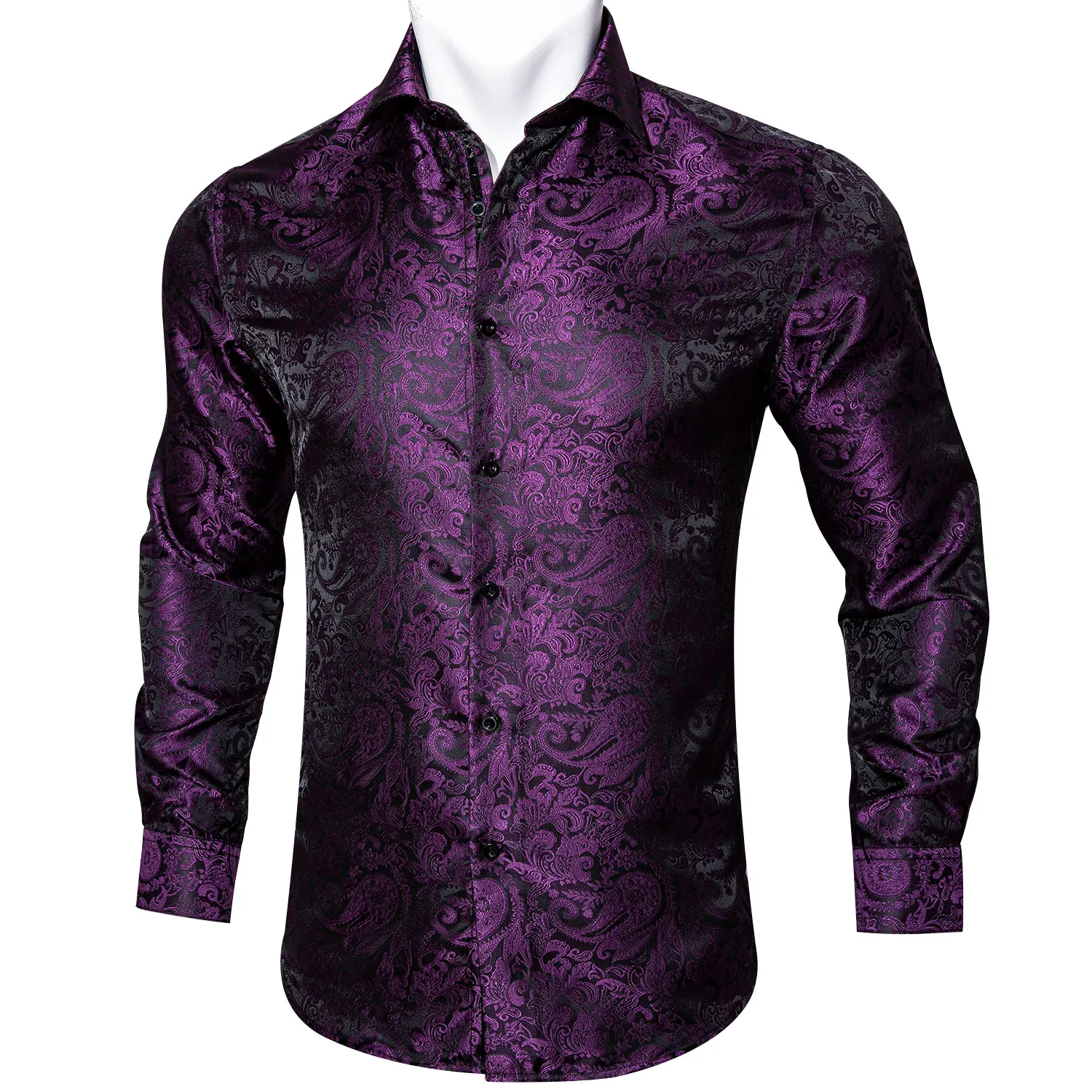 

Рубашка мужская с длинным рукавом и цветочным принтом, шелковая сорочка с принтом пейсли, повседневная дизайнерская сорочка, фиолетовый цв...