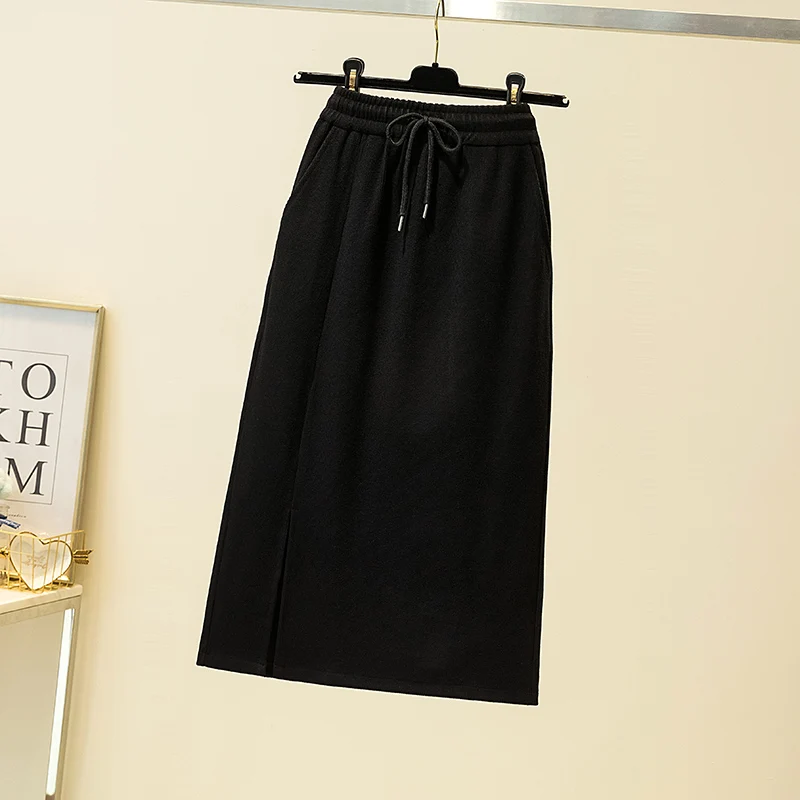 

BETHQUENOY Black Bandage Skirts Saias Mulher Plisada Spodnica Damska Women Mujer Faldas Woman Slit Skirt Femme Midi Jupe Autumn