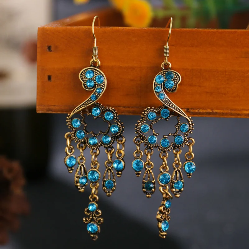 В этническом стиле Стиль в винтажном стразы серьги 2020 женские античная бронза