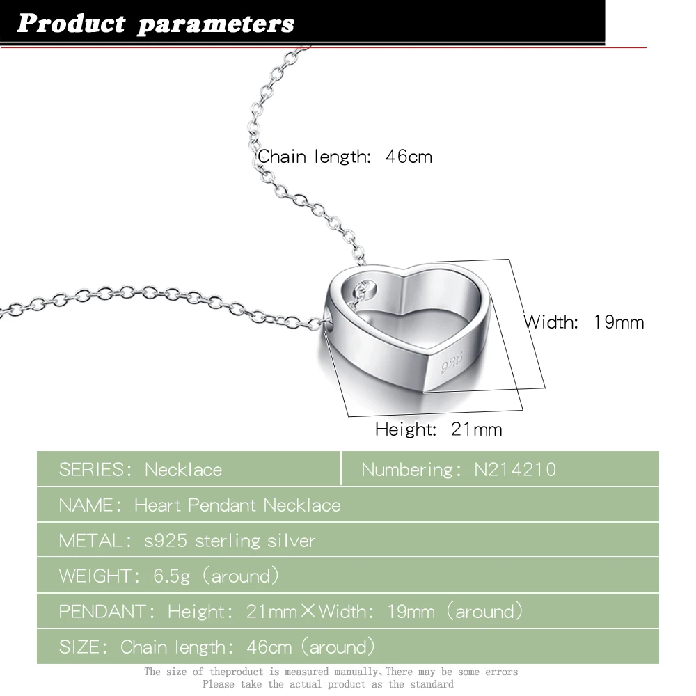 Женская цепочка с подвеской в виде сердца из серебра 925 пробы|Ожерелья| |