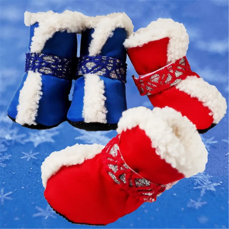 Зимние теплые ботинки для собак 4 шт./компл. нескользящая обувь щенков кошек