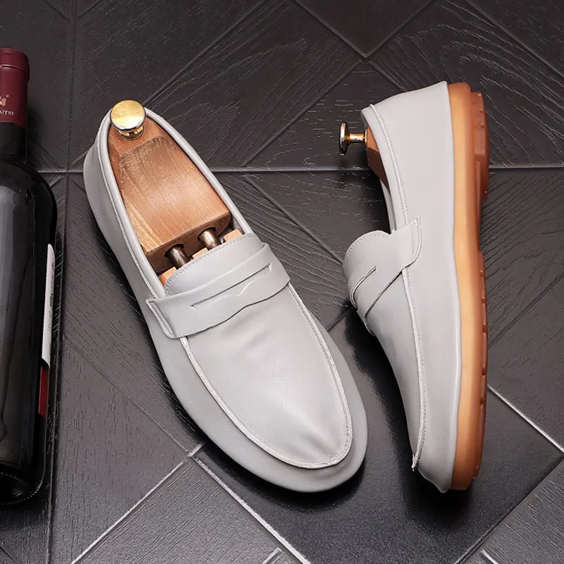 

Concise Mens Black Leisure Loafer Shoes Round Toe Slip On British Stylish Male Grey Casual Comfort Zapatos Size 38-43 ERRFC