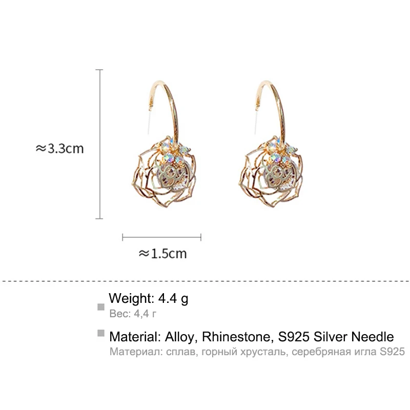 Женские серьги с цирконом золотого цвета в форме цветка розы свадебный