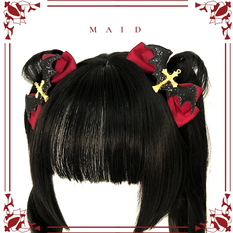 

Japanese Lolita Multicolor bat bowknot Handwork Side clip Hair Accessories Cute Bow Hair Clip Headdress Hair Ornaments Cosplay