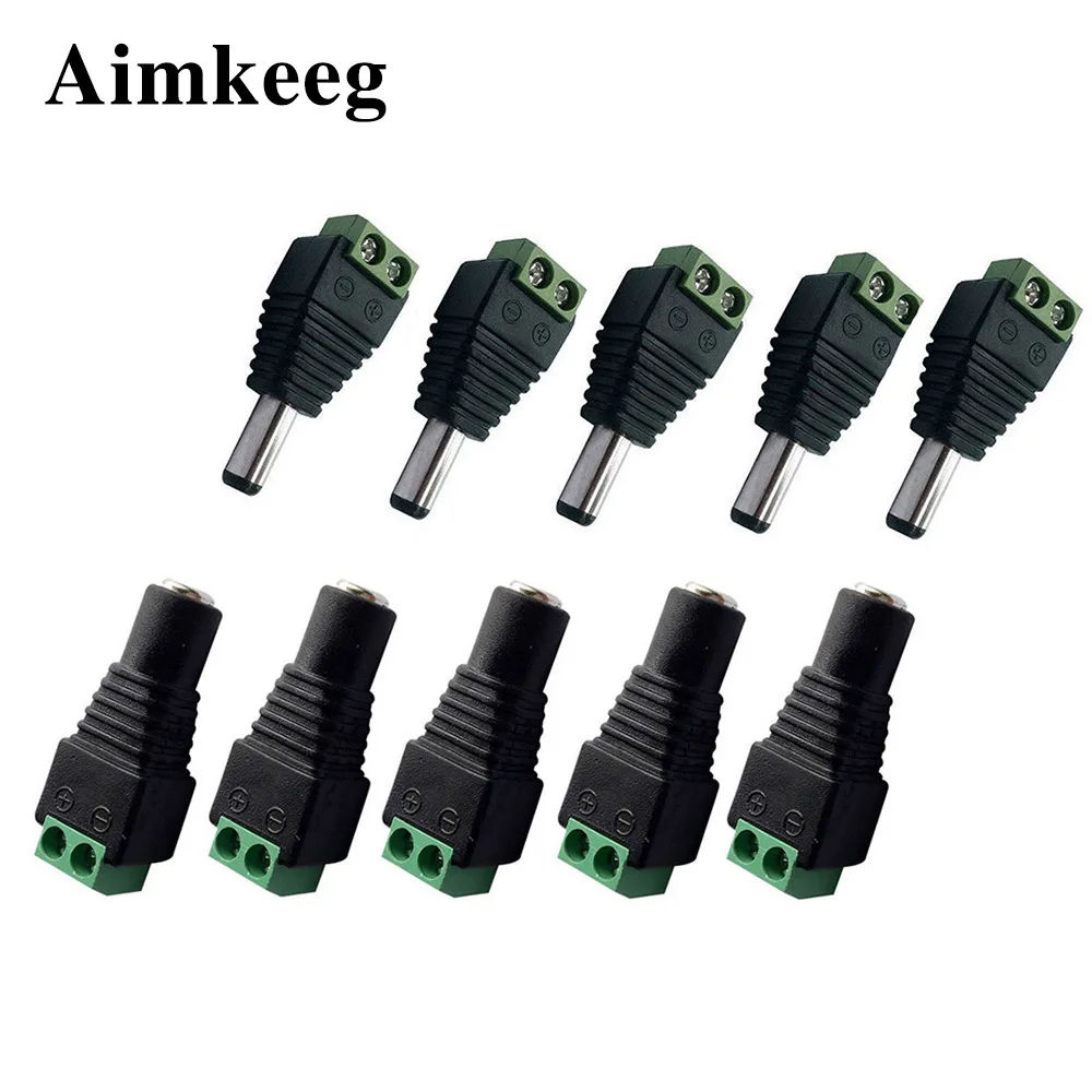 Female Male DC connector 5.5mm x 2.1mm DC Power Plug Adapter for 5050 3528 5060 Single Color LED Strip Light and CCTV Cameras