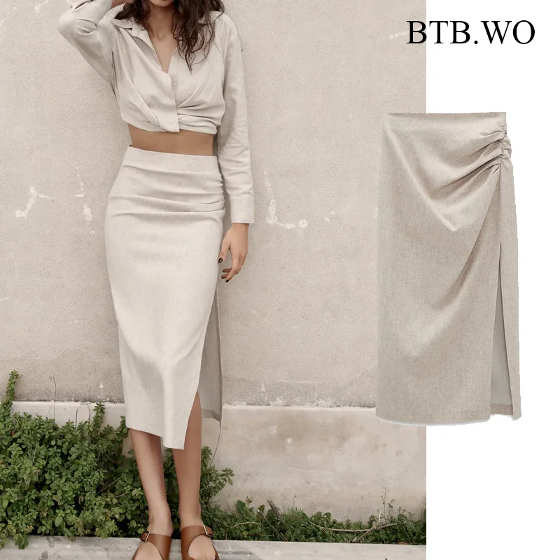 Женская юбка с завышенной талией BTB.WO длинная трапеция средней длины из хлопка и