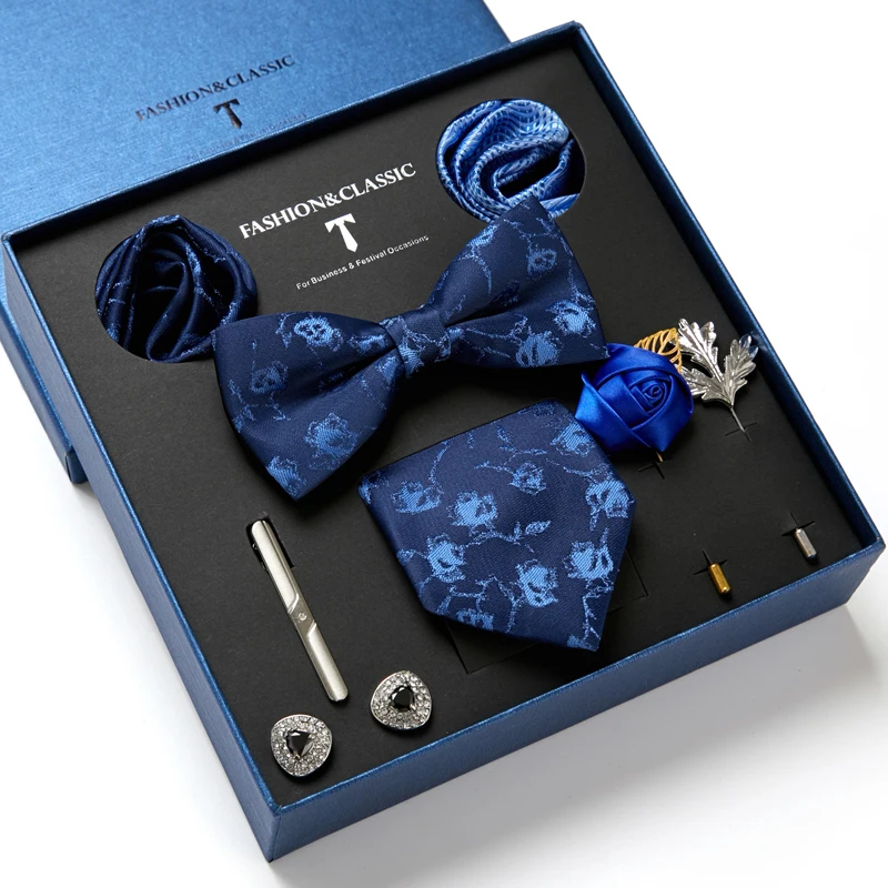 

Newest style 65 Colors 7.5 cm Woven Tie Handkerchief Pocket Squares Cufflink Set Bow Tie Clip Necktie Box Plaid Fit Group