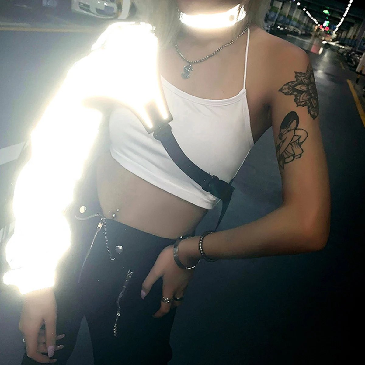 Женская Светоотражающая повязка на одно плечо светящийся темный Топ