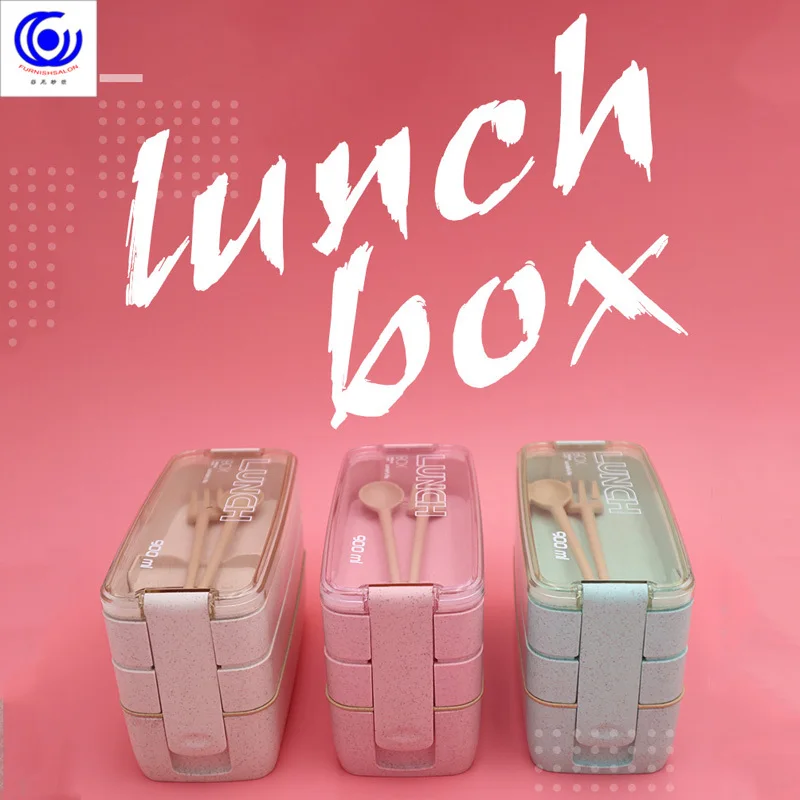 900ml Healthy Material Lunch Box 3 Layer Wheat Straw Bento Microwave Boxes Dinnerware Food Storage Container Lunchbox|Коробки для