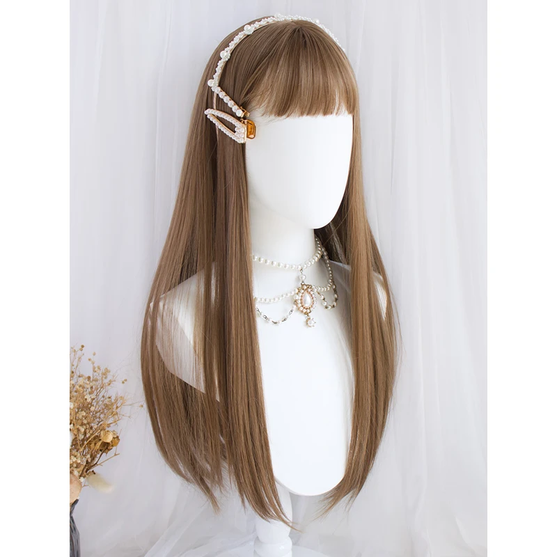 

Chestnut Brown headwear Harajuku Lolita 65CM Long Straight Bangs Adult Girls Women Men Cosplay