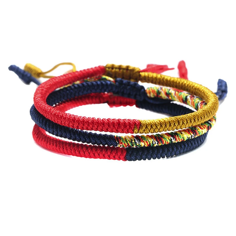 Set of 3 Adjustable Multi Color Tibetan Buddhist Handmade Lucky Rope Knots Braided Bracelet for Men Women Jewelry