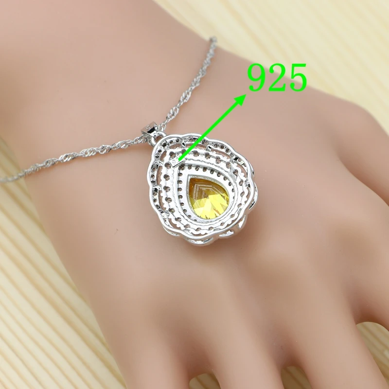 Bridal Jewelry Sets Of Silver 925 For Women Yellow Cubic Zirconia Water Drop Ring/Bracelet/Necklace/Pendant/Earrings Set | Украшения и