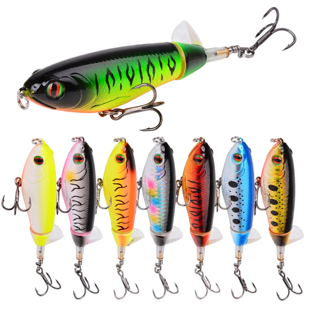 

8PCS Topwater Minnow Fishing Lure 10Cm/17g Whopper Popper Artificial Bait Hard Plopper Soft Rotating Tail Fishing Tackle