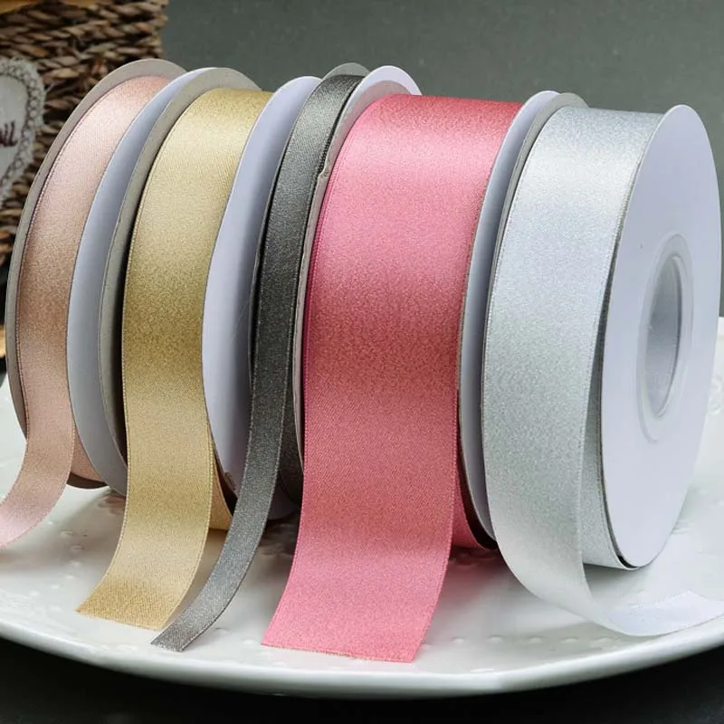 (100 ярдов/рулон) широтная Золотая пряжа атласная лента свадебная декоративная для
