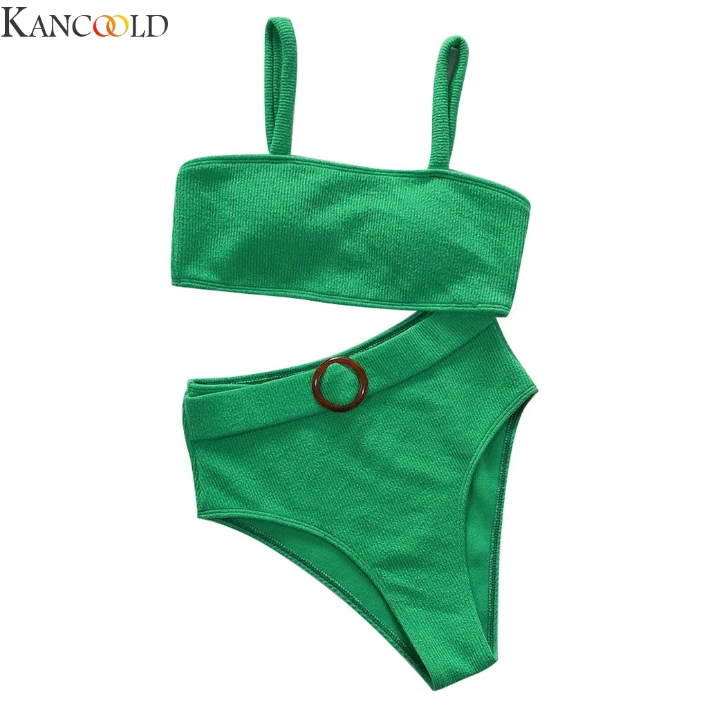 Женский волнистый текстурированный бикини с высокой талией однотонный пляжный