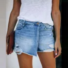 Женские короткие рваные и отремонтированные джинсовые шорты с высокой талией облегающие состаренные брюки с дырками повседневные сексуальные короткие джинсы с карманами 2021 #40