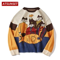 atsunset cartoon cat demon embroidery sweater harajuku retro style knitted sweater autumn and winter cotton pullover top