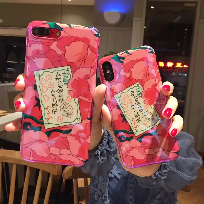 Японский чехол для телефона Kawaii girls с аниме цветами iPhone 11 Pro Max симпатичный XS XR X 6 6s 7