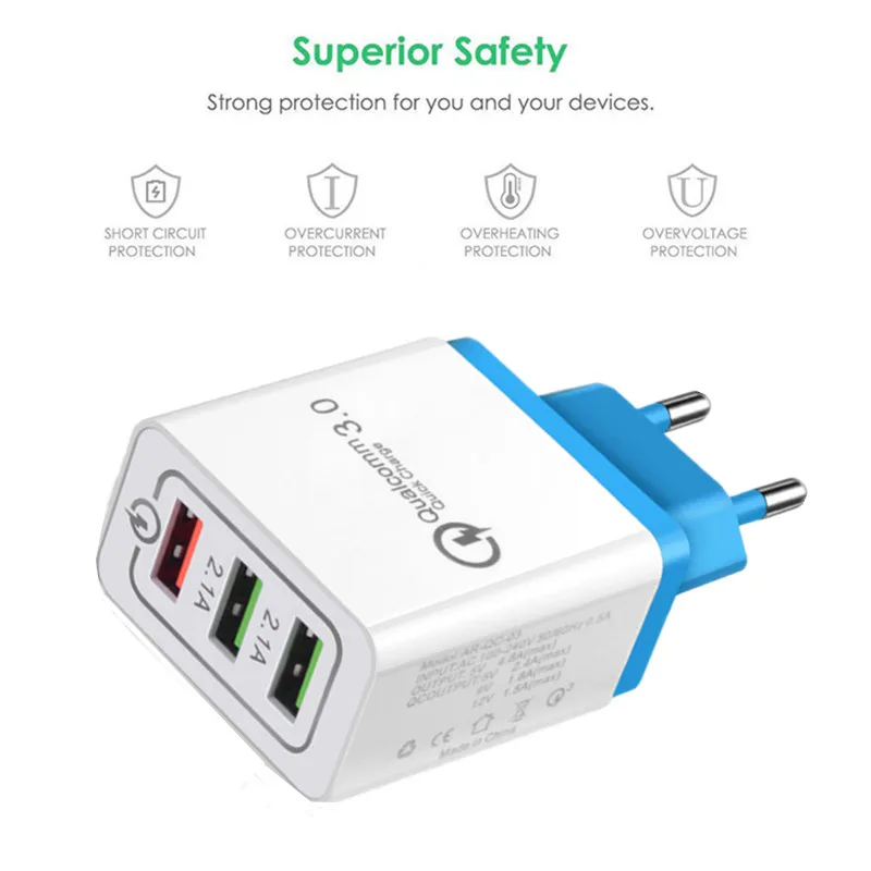Сетевое зарядное устройство с 3 USB портами и евровилкой 5 В/2 А|Зарядные устройства